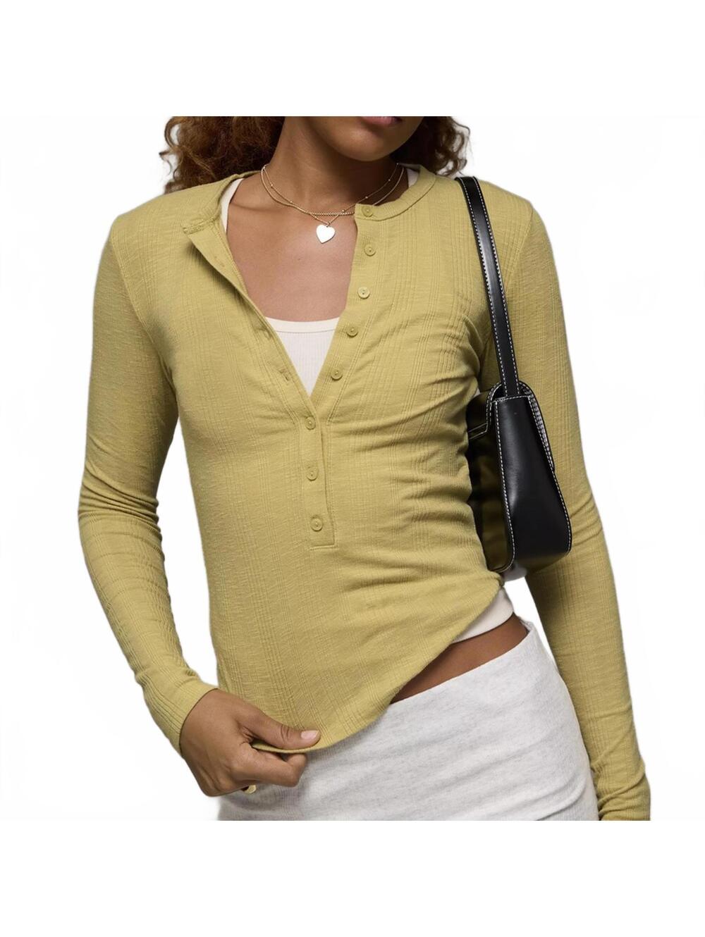 AE Long Sleeve Henley T-Shirt American Eagle NWT Washed Olive XS
